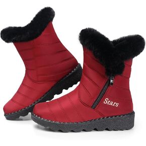 SHIBEVER Waterproof Winter Boots for Women: Snow Mid Calf Fur Lined Warm Women Boot Outdoor Resistant Booties