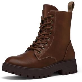 mysoft Women's Combat Boots Lace-Up Platform Ankle Booties Chunky Low Heel Side Zipper Shoes
