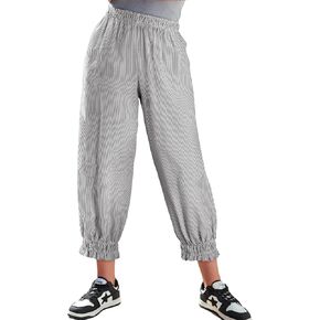 EVALESS Womens Pajama Pants Elastic Waist Lightweight Striped Pjs Lounge Cropped Pants with Pockets