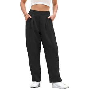 EVALESS Womens Wide Leg Barrel Pants Elastic High Waisted Side Pocket Palazzo Trousers Business Work Casual Pants