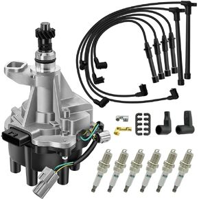 Ignition Distributor & Spark Plug & Wires Compatible with Ni.ssan Pathfinder Frontier Quest Xterra Infiniti QX4 Mercury Villager 1996-2004 221000W001