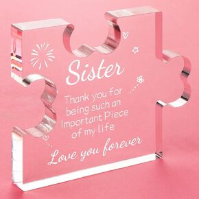 Funnli Sister Gifts from Sister Acrylic Puzzle Plaque - Sister Birthday Gift Ideas 3.35 x 2.76 Inch Desk Decorations - Sister Gifts Birthday Christmas Card for Sister
