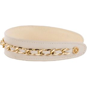 Lilly Pulitzer Gold Chain Embellished Wide, Cute Faux Leather Hair Accessories for Women & Girls, Resort White