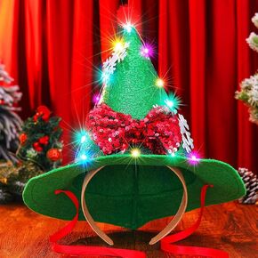 EARENT تضيء الترتر عيد الميلاد عقال LED ندفة الثلج سانتا قبعة زي القوس إكسسوارات الشعر للنساء in Kuwait