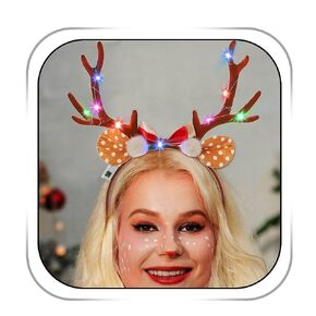 Antler Reindeer Headbands Brown Light Up Christmas Deer Hairband Elk Headband Xmas Fawn Ears Headpiece Holiday Women Hair Accessories Props for Costume (Bow)