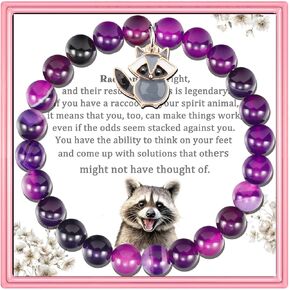PARTNER Funny Raccoon Bracelets for Women Raccoon Bracelets Gifts for Women Raccoon Natural Stone Jewelry for Her Inspirational Gifts for Raccoon Lovers (Purple-Raccoon)