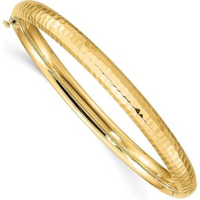Avariah 14k Yellow Gold 3/16 Hammered ren's Hinged Bangle - 6"
