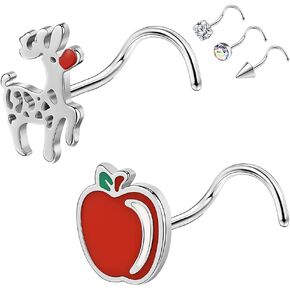 20G Nose Studs, Christmas Elements Nose Ring Studs L-Shaped, 316L Stainless Steel Nose Piercing Jewelry, Nostril Daith Tragus Piercing Jewelry for Women and Men
