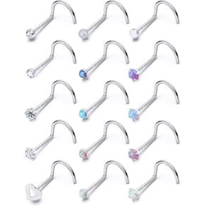 Opal Nose Rings Studs 20G 18G Surgical Steel Nose Stud Nose Piercing Jewelry Top CZ 1.5mm 2mm 2.5mm 3mm Straight L Screw Nose Ring Stud Heart Nostril Piercing Jewelry for Women Men