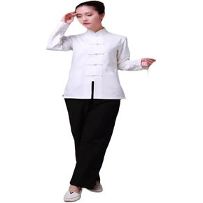 Lazutom Womens Linen Long Sleeve Chinese Martial Arts Kung Fu Tai Chi Tang Suit Shirt Top