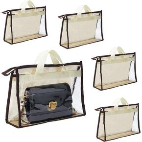 PH PandaHall 5 Pack Dust Bags for Handbags, Clear Handbag Storage Organizer Hanging Purse Dust Cover Bags with Zipper and Handle for Closet Door Shelf, 22.5x32.5x9.5cm/8.9x12.8x3.7 inch