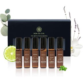 Essential Oil Roll On Blend, Orchid Oil Gift Set, Well-Being, Body Care, Massage, Relaxing, 6 Pack, 0.17oz, Elegant Black