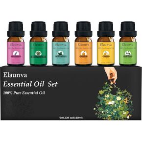 Essential Oils Set,100% Pure Natural,6 Scents,10ml Each,for Aromatherapy/Fragrance/Gift,Aroma Therapy Oil(Tea Tree,Eucalyptus,Lavender,Orange,Peppermint,Lemon),0.33Fl Oz*6-Pack of Basic Set