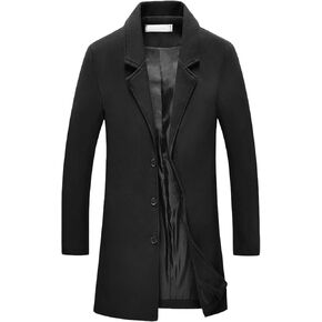 Lars Amadeus Men's Black Trench Coat Notch Lapel Single Breasted Classic Long Pea Coats Overcoat Small
