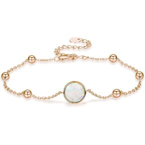 TANGPOET Dainty Opal Bracelet for Women 925 Sterling Silver Charm Bracelet Lab Created Opal Jewelry Gift for Mom Daughter Birthday Christmas, 7"+2" Length Chain