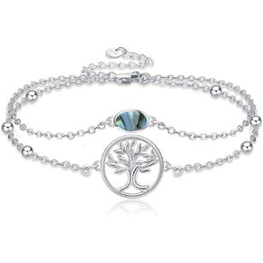 MONGAS Tree of Life Bracelet for Women Sterling Silver Abalone Shell Tree of Life Beaded Layered Wrist Bracelets Jewelry for Women