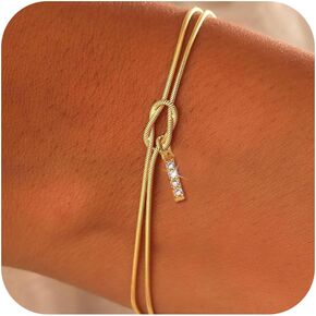 Gold Initial Bracelets for Women Love Knot Matching Bracelet Mother Daughter Knot Letter A-Z Charm Initial Bracelet Valentines Day Gifts for Women Gift for Christmas
