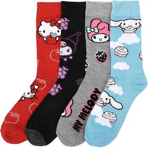 Bioworld Hello Kitty Character Patterns Men’s 4-Pack Casual Crew Socks-OSFA