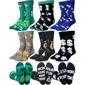 Haysandy 6 Pairs Men's Money Socks Novelty Dollar Dress Socks Crazy Dollar Pattern Casual Crew Socks for Christmas Stock Market Lover Gifts