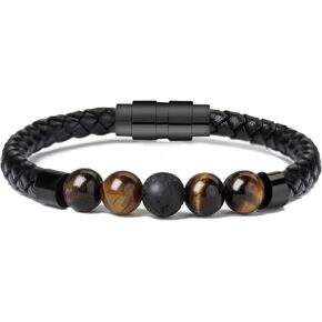 shajwo Cremation Jewelry Lava Stone Urn Bracelet for Ashes for Women Men Chakra Healing Balancing Genuine Leather Memorial Bracelets