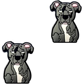 Grey PitBull Dog Shoe Charms - Cute Animal Decoration Charms Gift for Boys Kids Teens and Adults - Set of 2