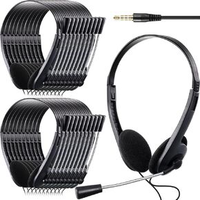Yunsailing 30 Pack Classroom Headphones with Microphone School Student Kids Headphones Bulk Class Set Lightweight Adjustable Earphones on Ear with 3.5 mm Jack (Plastic Stem)