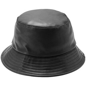 HomeSoGood PU Bucket Hat Hip-Hop Street Leather Hiking Foldable Outdoor Sun Caps(One Size,Black)
