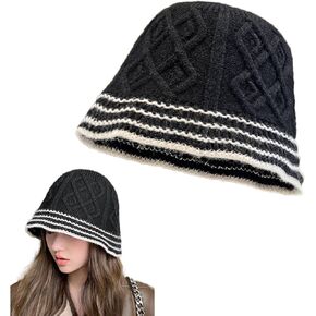 Women Trendy Fall Winter Knitted Beanie Soft Wool Knit Bucket Hat Trendy Basin Hat Vintage Cloche Bucket Hat