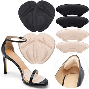 Heel Cushion Pads, Metatarsal Pads for Women,Ball of Foot Cushions, Heel Liners for Heel Pain Relief, Prevent Blisters Friction, Shoe Inserts for Loose Shoes to Make Shoes Fit Tighter (4 Pairs)