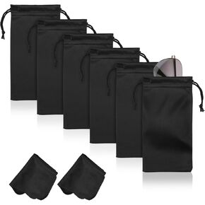 6 Pcs Microfiber Glasses Sunglasses Pouch with 2 Cleaning Cloths, Soft Drawstring Storage Bag for Phone, Eyeglass Case