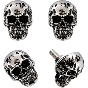 Lunsom Skull License Plate Screws Fastener Kit, 4 Pack License Plate Bolts Mini Decorative Screw Tag Bolt Fit for Most Cars, Trucks and Motorcycles,Silver