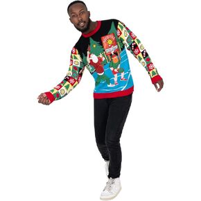 Blizzard Bay Men's Ugly Christmas North Pole Pickle Ball Drink Pocket Sweater