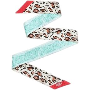 FENDI Logo Print Blue and Beige Women's Wrappy Silk Scarf FXT011