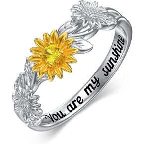 Sunflower Ring Sterling Silver You Are My Sunshine Band Ring for Women Teen Girl