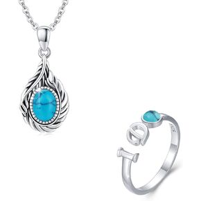 CUOKA MIRACLE Urn Necklace for Ashes Turquoise Ring S925 Sterling Silver I Do Ring Synthetic Turquoise c