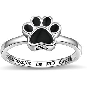Sterling Silver Paw Print Urn Ring for Ashes S925 Cremation Jewelry Dog Cat Memorial Jewelry Always in My heart Urn Jewelry for Pet Lovers