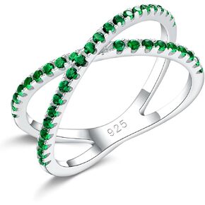 Criss Cross Ring Wedding Bands for Men Women Sterling Silver Eternity Band Stackable Birthstone Rings for Women Moissanite/Sapphire/Euby/Emerald X Ring, Size 6 to 10