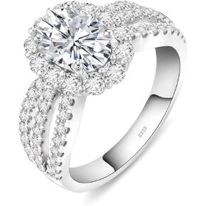 Moissanite Engagement Rings for Women, D Color VVS1 Lab Created Simulated Diamond Moissanite Rings for Women S925 Sterling Silver with 18K White Gold Plated Wedding Rings