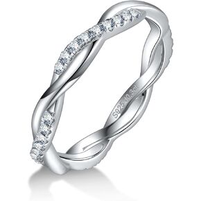 Moissanite Wedding Band Twisted Eternity Rings for Women 925 Sterling Silver Rings Stackable Engagement Anniversary Band Size 4-11