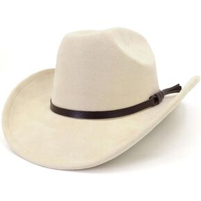 Cowboy Hat for Women Men Felt Wide Brim Classic Roll Up Fedora Hat with Buckle Belt for Cowboys and Cowgirls