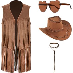 Western Cowgirl Outfits for Women Tassel Fringe Cowgirl Vest Costume Sleeveless Faux Suede Tassels Jacket