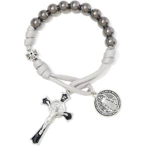 KOMI 10MM One Decade Pocket Rosary Beads with Saint Benedict Medal Handmade Paracord Car Rosary Catholic Gift with Rosary Pouch