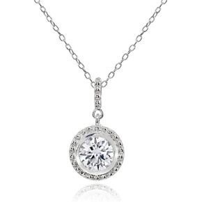 Hoops & Loops 925 Sterling Silver Cubic Zirconia Round Halo Dangling Pendant Necklace for Women Men, Silver, Yellow Gold, Rose Gold