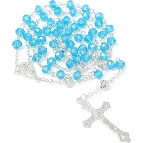 KOMI Crystal Rosary Beads with Jesus Crucifix, Catholic Necklace for Women First Communion Rosarios Wedding Rosary with Velvet Bag