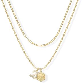 PAVOI 14K Gold Plated Dainty Hexagon Initial Letter Pendant Layered Necklace Jewelry Gift for Women | Paperclip Layering Chain Necklace
