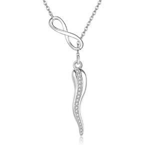 YAFEINI Italian Horn Infinity Necklace Sterling Silver Italian Horn Cornicello Necklace Good Luck Protection Amulet Pendant Jewelry for Women