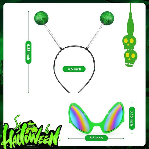 Farochy Costume Headwear - Silver Alien Headband with Glasses and Holographic Glitter, Halloween, Cosplay Party, Christmas, Birthday, Unisex, Partygoers, Families, All Ages in Saudi Arabia