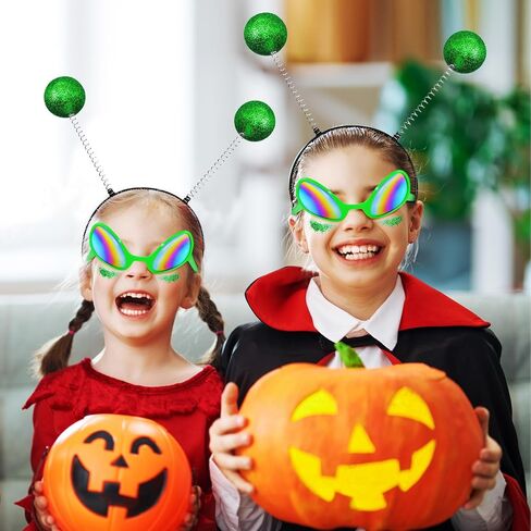 Farochy Costume Headwear - Silver Alien Headband with Glasses and Holographic Glitter, Halloween, Cosplay Party, Christmas, Birthday, Unisex, Partygoers, Families, All Ages in Saudi Arabia