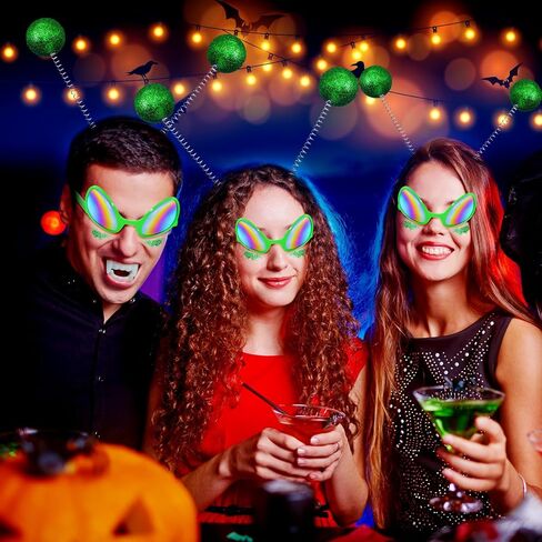Farochy Costume Headwear - Silver Alien Headband with Glasses and Holographic Glitter, Halloween, Cosplay Party, Christmas, Birthday, Unisex, Partygoers, Families, All Ages in Saudi Arabia