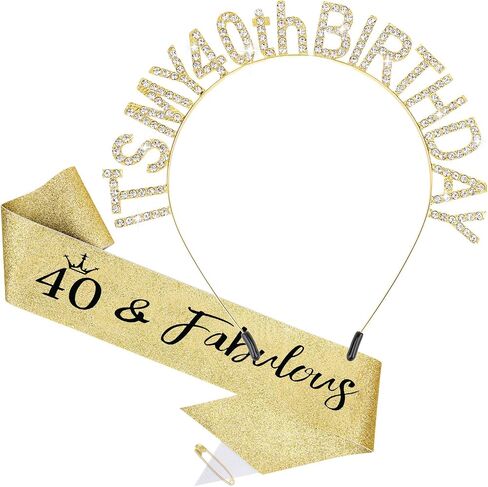 40th Birthday Decorations for Women 40th Birthday Sash & Headband Set 40th Birthday Gifts Women Happy Birthday- Gold in Saudi Arabia